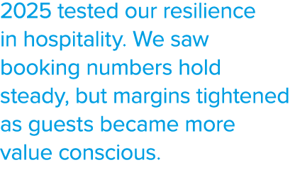 2025 tested our resilience in hospitality. We saw booking numbers hold steady, but margins tightened as guests became...