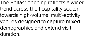 The Belfast opening reflects a wider trend across the hospitality sector towards high volume, multi activity venues d...