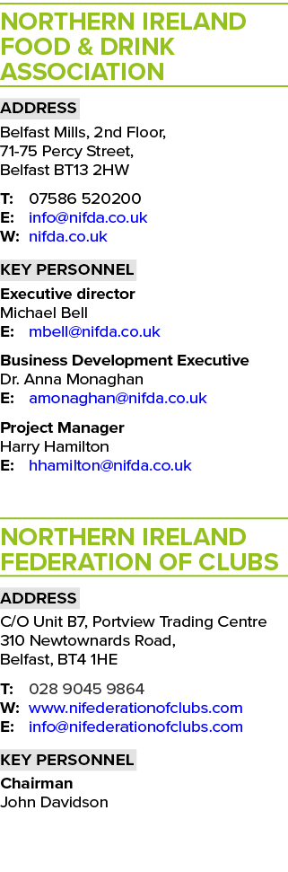 Northern Ireland Food & Drink Association Address Belfast Mills, 2nd Floor, 71 75 Percy Street, Belfast BT13 2HW T: 0...