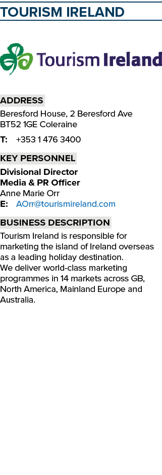 TOURISM IRELAND ￼ Address Beresford House, 2 Beresford Ave BT52 1GE Coleraine T: +353 1 476 3400 Key personnel Divisi...