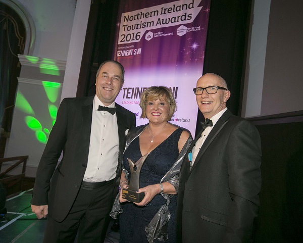 Blackwell House in Scarve picked up the prize for Serviced Accommodation and pictured (L-R) are Steve and Joyce Brownless with Colin Neill from the Tourism NI board.