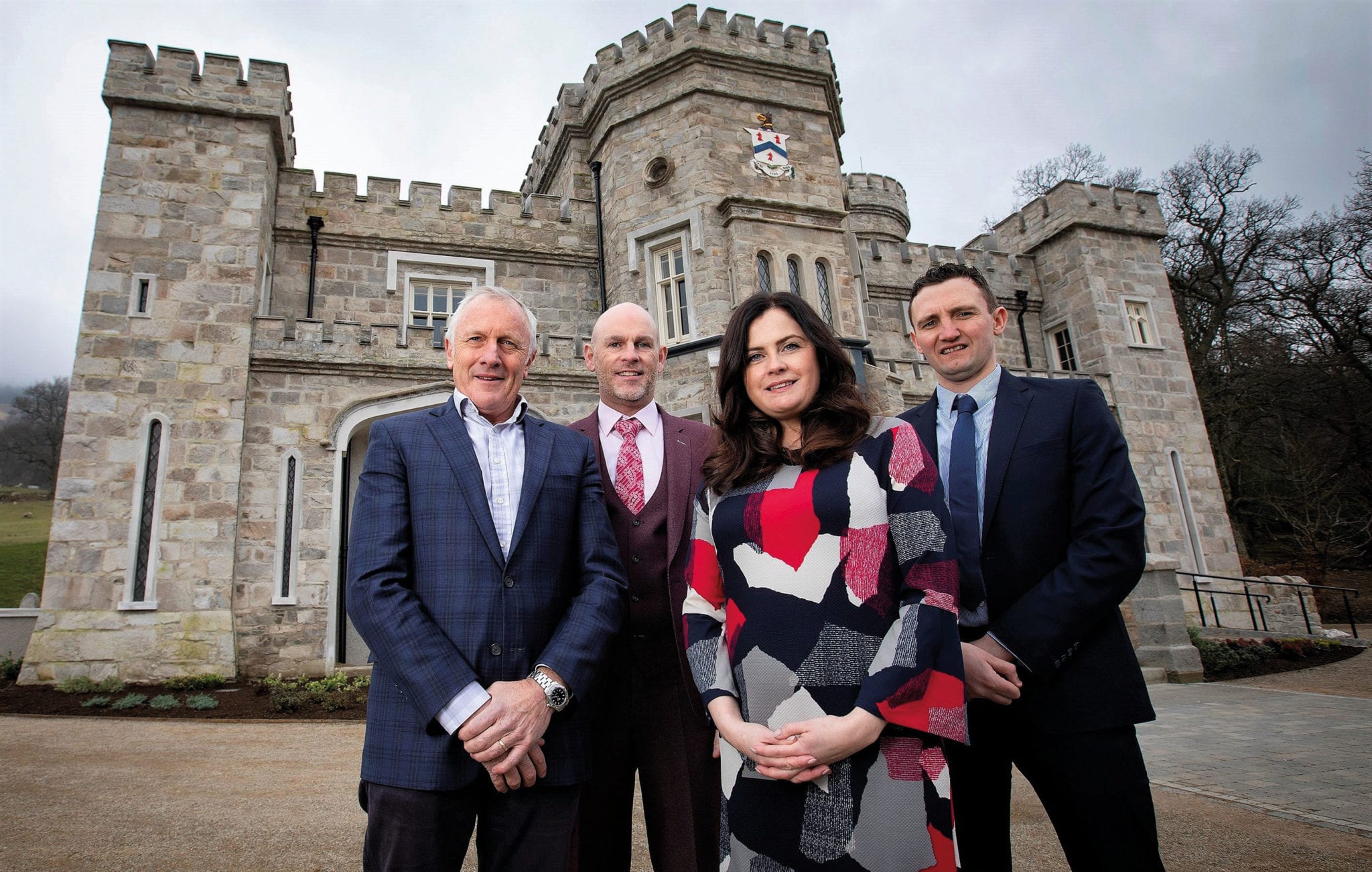 Pictured outside the newly renovated Killeavy Castle are owner, Mick Boyle; general manager, Jason Foody; Clare Clarke, relationship manager at First Trust Bank, which supported the project and Gary Flynn, business acquisition manager at the bank.